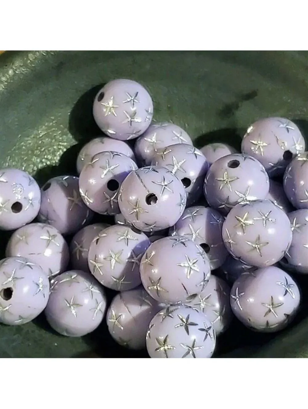 10 Vintage Retro Lavender Silver Stars 12mm Round Acrylic Shabby Chic Beads